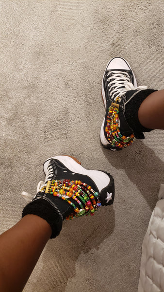 Colourful Beaded Five Layered Multi stranded Shoe Chain, Shoe Bracelet and Charms for Boots and High-top Converse