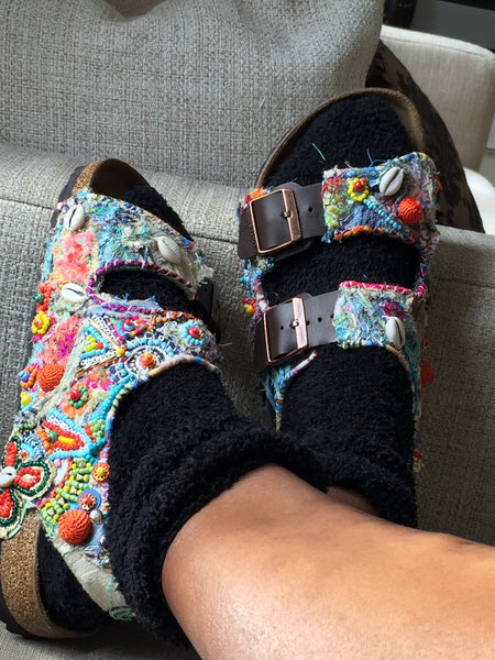 Custom Made Embroidered, Applique Multi-Beaded and Shell-Embellished Birkenstock Unisex Milano Regular Fit Double Strap Sandals