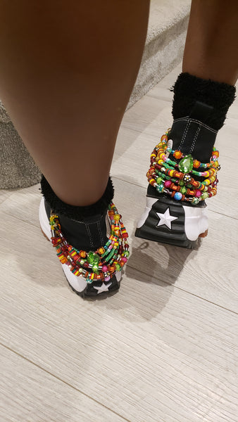 Colourful Beaded Five Layered Multi stranded Shoe Chain, Shoe Bracelet and Charms for Boots and High-top Converse
