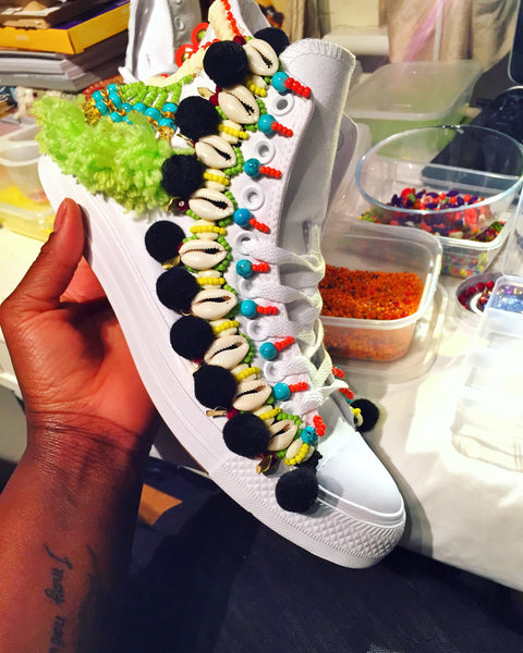 Odell Beaded Embellished Custom High Top Converse Chuck Taylor Sneakers – Handmade African-Inspired Wearable Art
