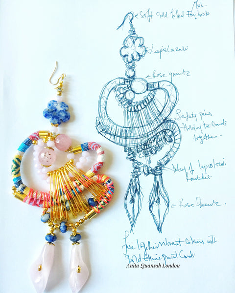 Hedy Rose Quartz and Lapis Lazuli Embellished Gold-Tone Safety Pins Earrings