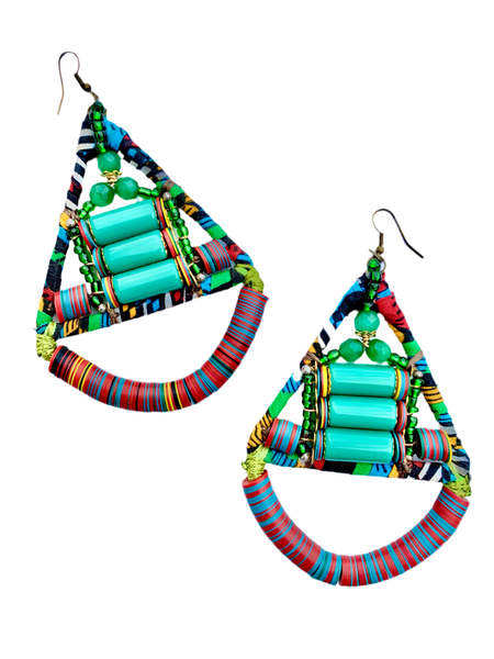 Urbi Multicoloured African Vinyl Disc Glass Beaded Earrings