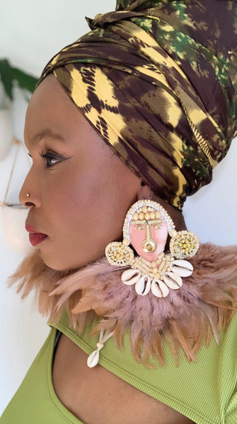 Ifejioku Cowrie Shell & Feather Post Earrings
