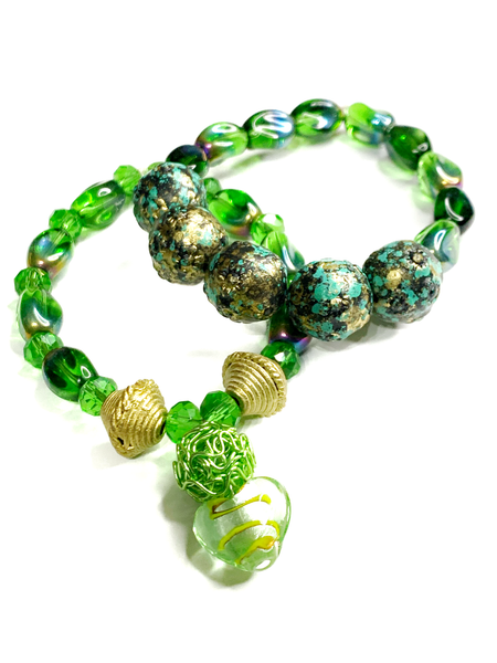 Forest Glow Green Beaded Bracelet Set – Elegant Boho Jewelry for Women