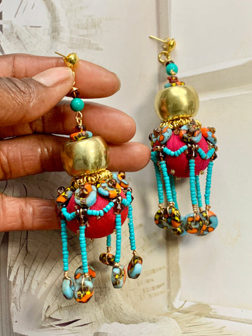 Sanaa Glass-Beaded Beaded Tassel Statement Earrings