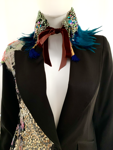 Lechaba Multicoloured Beaded Embellished Feather Collar Necklace