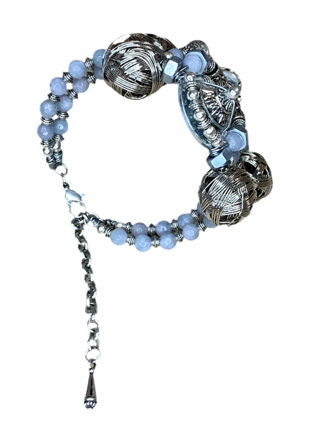 Adaku Silver Nut and Washers Chalcedony Gemstone Bracelet