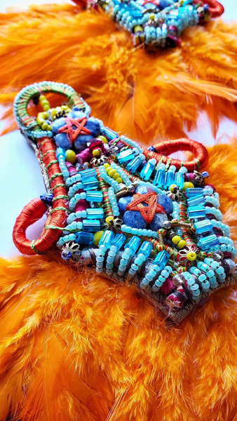 Thema Colourful Multibeaded Glass, Crystal, and Lapis Orange Feather Earrings