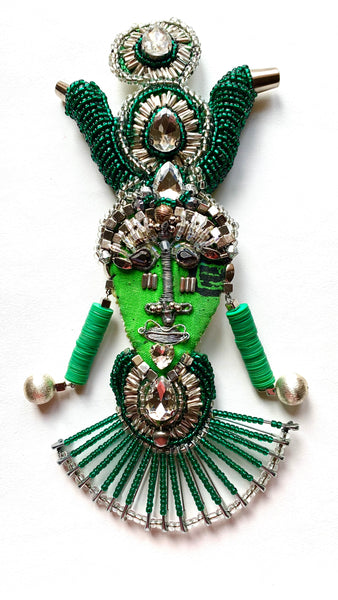 Goddess Isis Beaded Crystal Handcrafted Figurine Statement Pin Brooch 