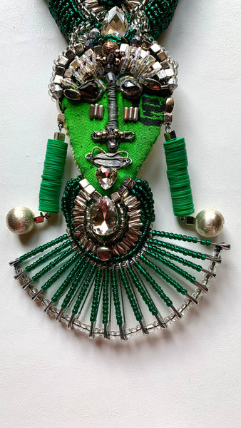 Goddess Isis Beaded Crystal Handcrafted Figurine Statement Pin Brooch 