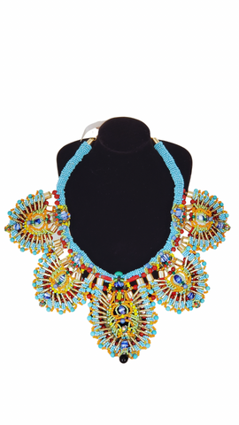 Leire Multi-Beaded Embellished Turquoise Bib Collar Necklace