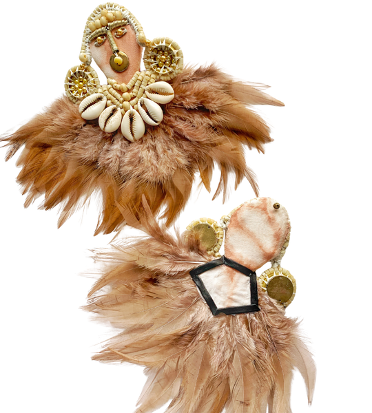 Ifejioku Cowrie Shell & Feather Post Earrings
