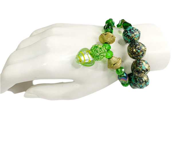 Forest Glow Green Beaded Bracelet Set – Elegant Boho Jewelry for Women