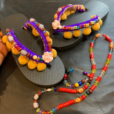 Flip Flop Customizing Kit – Beads, Pom-Poms, Yarn & More for Kids and Adults