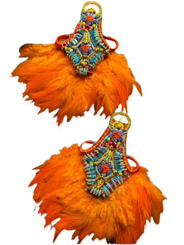 Thema Colourful Multibeaded Glass, Crystal, and Lapis Orange Feather Earrings