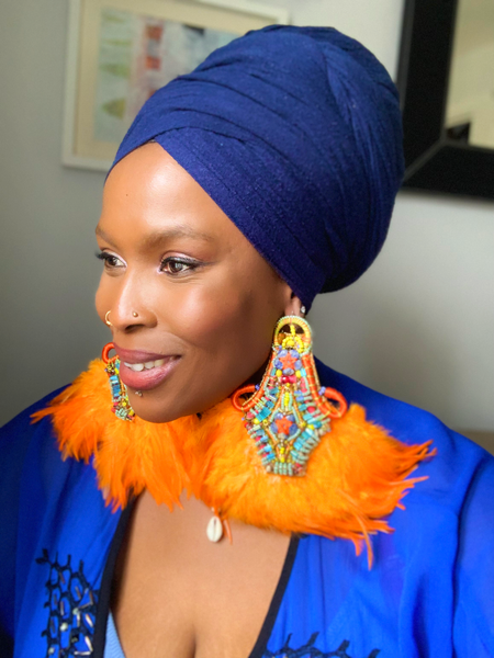 Thema Colourful Multibeaded Glass, Crystal, and Lapis Orange Feather Earrings