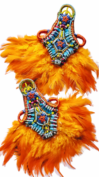 Thema Colourful Multibeaded Glass, Crystal, and Lapis Orange Feather Earrings