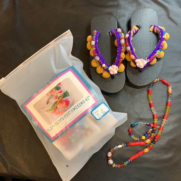 Flip Flop Customizing Kit – Beads, Pom-Poms, Yarn & More for Kids and Adults