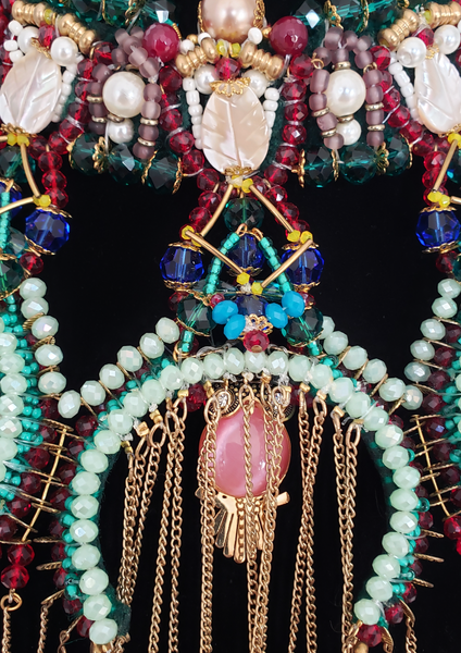 Amaraoma Multi-Layered Statement Necklace with Beaded Crescent, Owls, and Gemstone Fringe