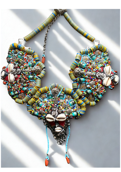 Agbara Agwu Beaded Statement Necklace with Cowrie Shells 