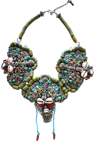 Agbara Agwu Beaded Statement Necklace with Cowrie Shells 