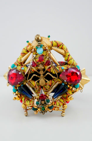 Amoy Multi-Beaded, Swarovski Crystal And Brass Plated Ant Wide Cuff Bracelet