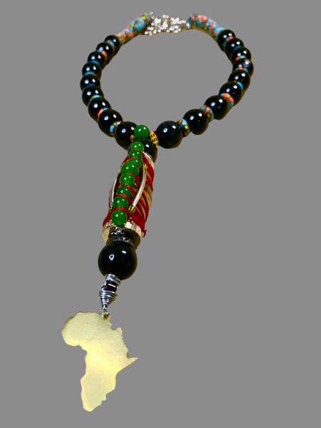 Men’s Round Hematite and Ghanaian Recycled Krobo Glass Beaded Necklace