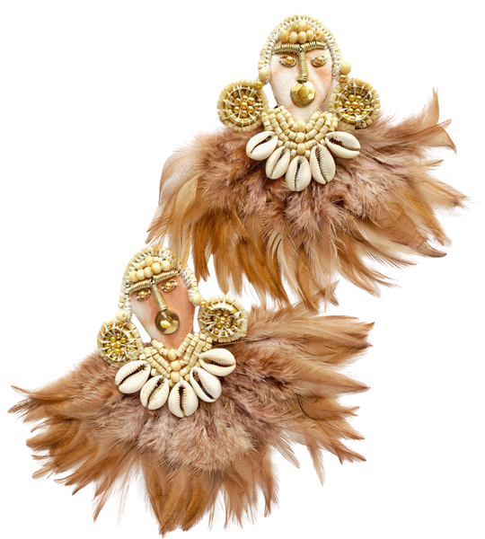 Ifejioku Cowrie Shell & Feather Post Earrings
