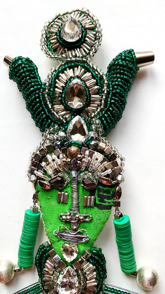 Goddess Isis Beaded Crystal Handcrafted Figurine Statement Pin Brooch 