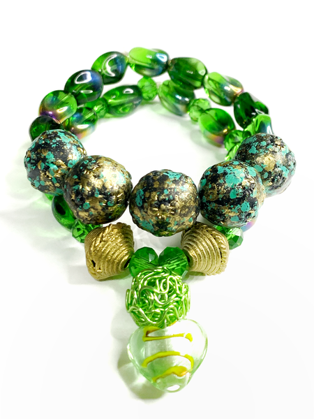 Forest Glow Green Beaded Bracelet Set – Elegant Boho Jewelry for Women