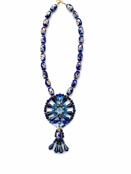 Blue Agate & Swarovski Crystal Statement Necklace.