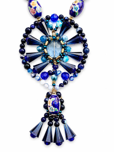 Blue Agate & Swarovski Crystal Statement Necklace