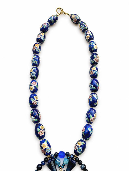 Blue Agate & Swarovski Crystal Statement Necklace.