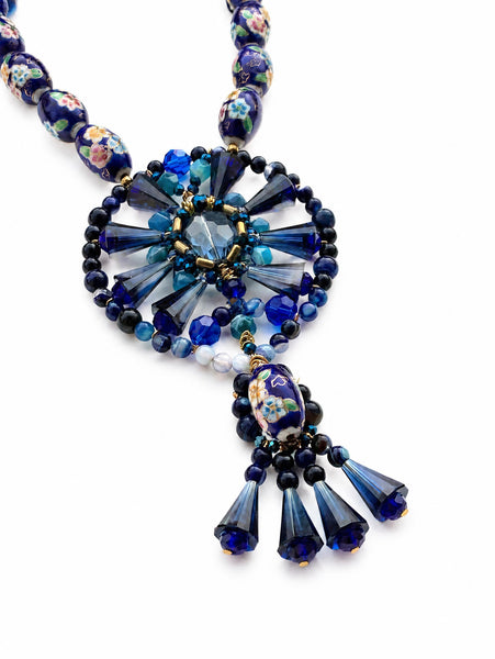 Blue Agate & Swarovski Crystal Statement Necklace.