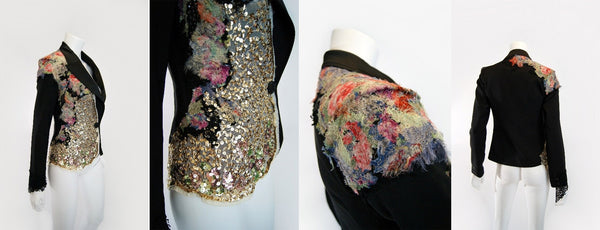 Black with Gold Sequins Hand Embellished Floral Embroidery Tailored Blazer