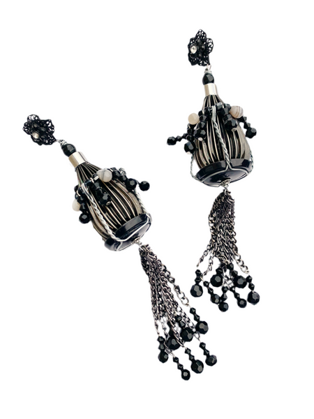 Akuchi Beaded Chain Tassel Champagne Muselet Earrings