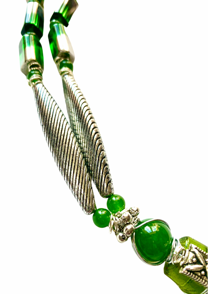 Men’s Long Green Jade and Magnesite Silver Necklace