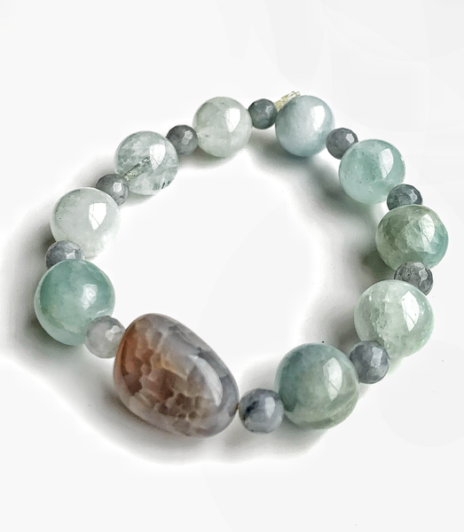 Men’s Aquamarine & Blue Lace Chalcedony Gemstone Stretch Bracelet