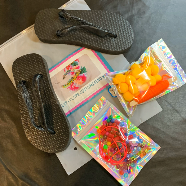 Flip Flop Customizing Kit – Beads, Pom-Poms, Yarn & More for Kids and Adults