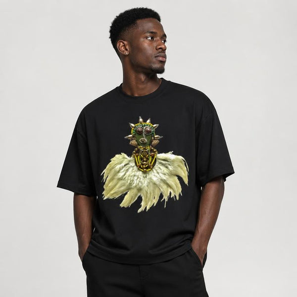 Emerald Feather Mask Black Unisex Oversized T-Shirt