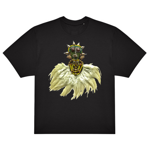 Emerald Feather Mask Black Unisex Oversized T-Shirt 