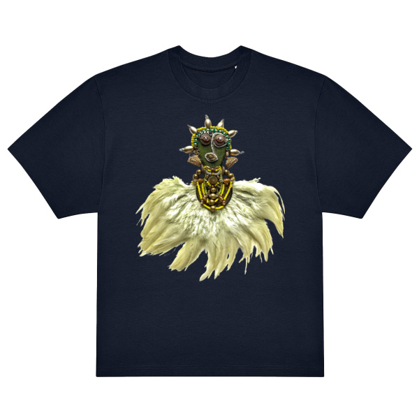Emerald Feather Mask Navy Unisex Oversized T-Shirt