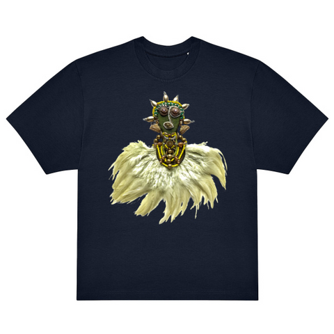 Emerald Feather Mask Navy Unisex Oversized T-Shirt