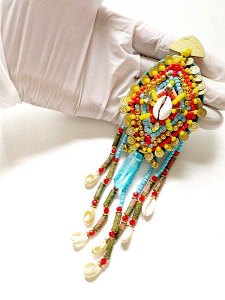 Eye of Ra Beaded Tassel Cowrie Earrings