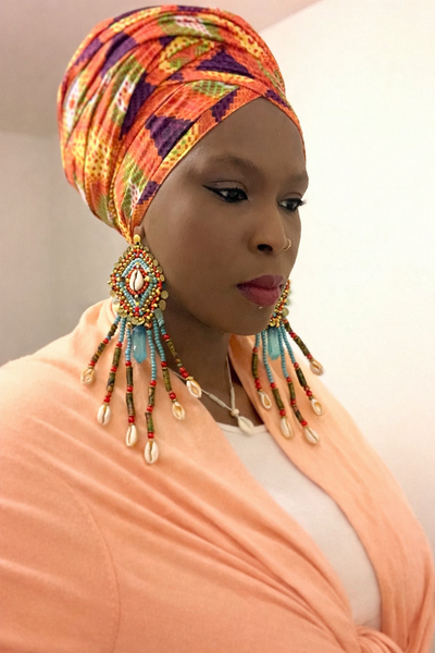 Eye of Ra Beaded Tassel Cowrie Earrings