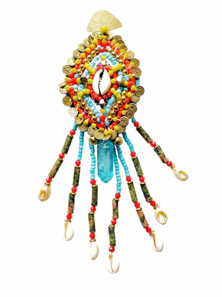 Eye of Ra Beaded Tassel Cowrie Earrings