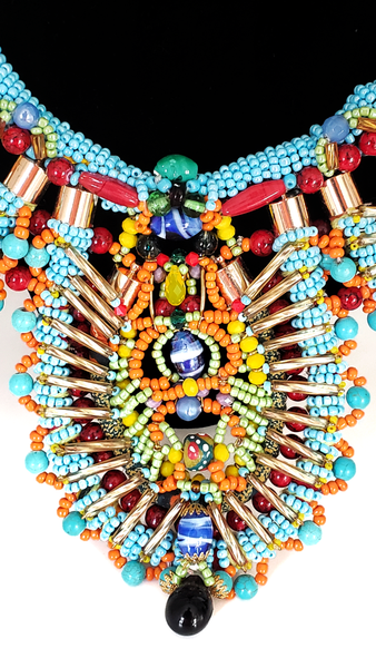 Leire Multi-Beaded Embellished Turquoise Bib Collar Necklace