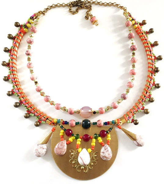 The Moon-Rise Gemstone Embellished Brass Necklace Kit + Guide Intermediate Level