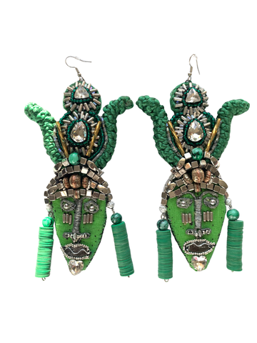 Goddess Isis Handcrafted Beaded Crystal Statement Earrings