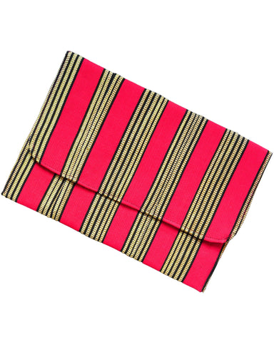 Olaedo Pink Black and Gold Striped Aso-Oke Clutch Bag Tablet and iPad Sleeve